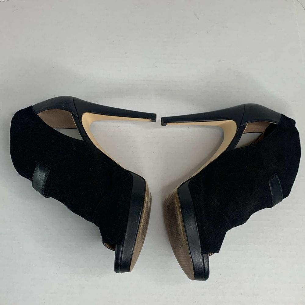 Michael Kors Isabella black suede leather peep toe heeled ankle booties NWOT - Picture 10 of 11